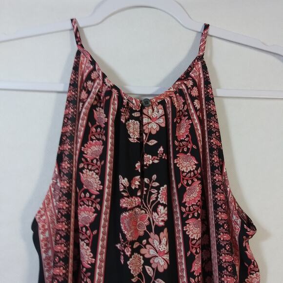 Loft Black And Pink Floral Stripe High Neck Sleeveless Tank Petite Size SP - Picture 9 of 9